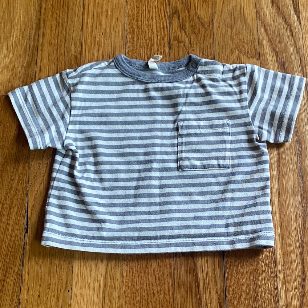 Quincy Mae Gray Striped Short Sleeve Boxy Tee